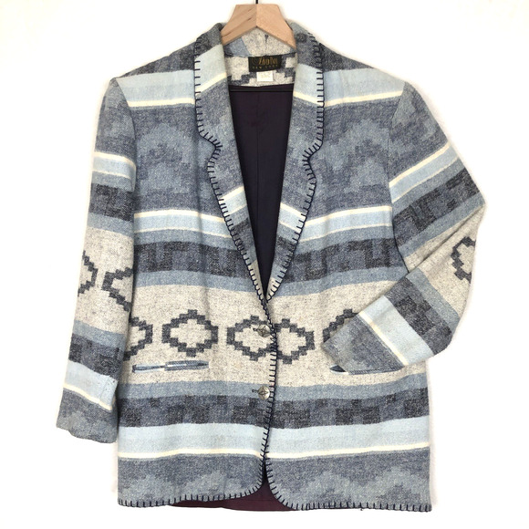 VTG DAVID PAUL New York Southwest Blanket Jacket Women's Sz M Blue Cotton USA - Picture 1 of 14
